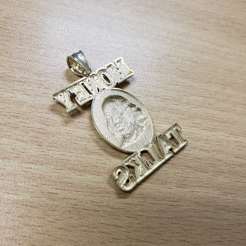 Yellow Gold MONEY TALKS Benjamin Franklin Hip-Hop Pendant