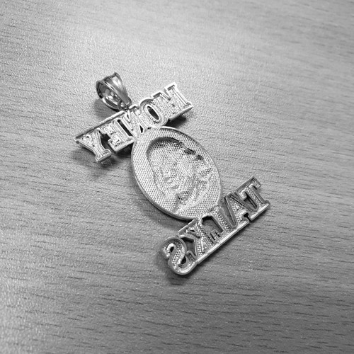 White Gold MONEY TALKS Benjamin Franklin Hip-Hop Pendant