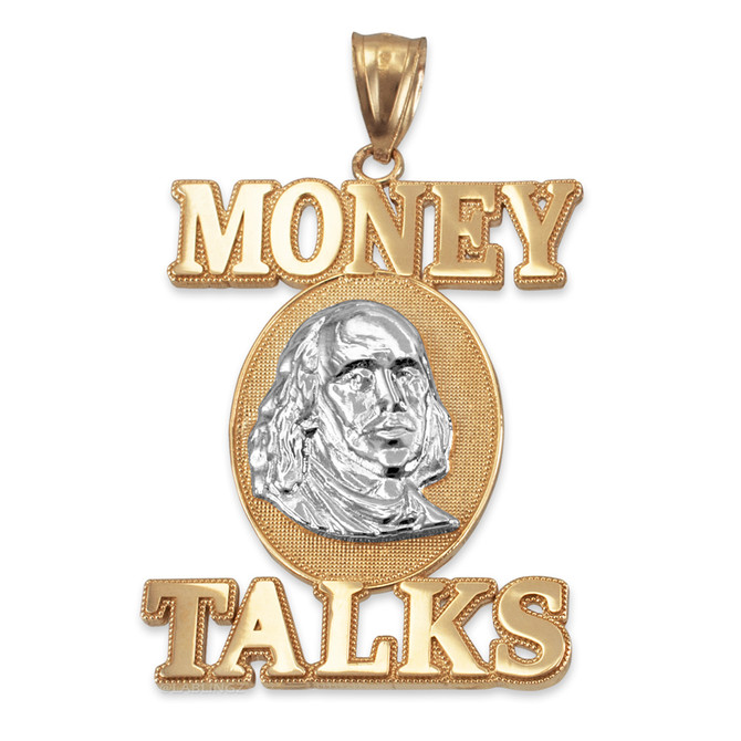 Two-Tone Yellow Gold MONEY TALKS Benjamin Franklin Hip-Hop Pendant