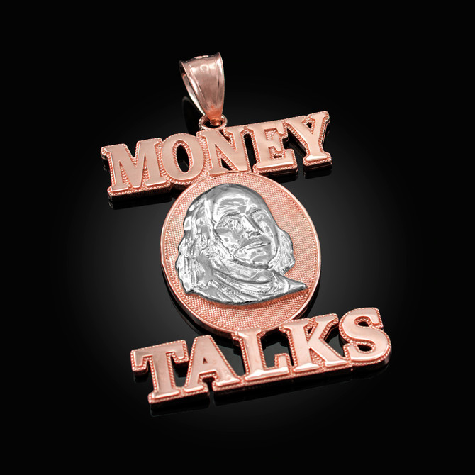 Two-Tone Rose Gold MONEY TALKS Benjamin Franklin Hip-Hop Pendant