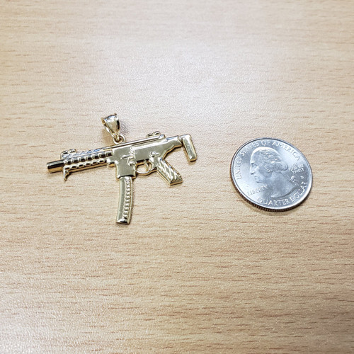Yellow Gold SMG Gun Pendant Necklace