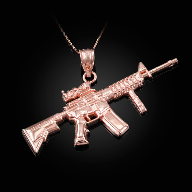 Rose Gold Assault Rifle Gun Pendant Necklace