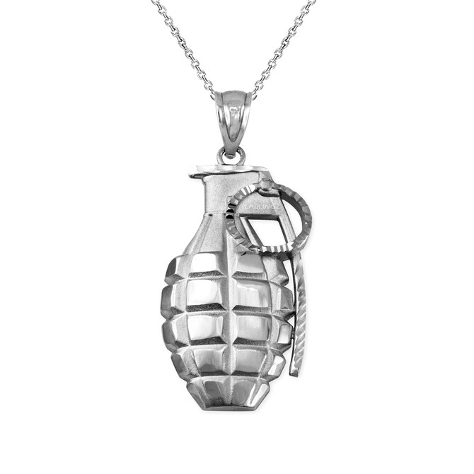 White Gold Grenade Satin DC Pendant Necklace