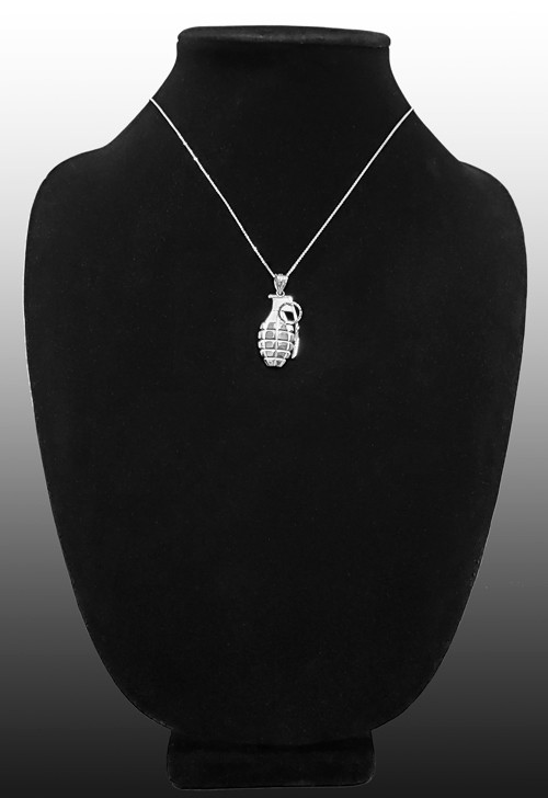 White Gold Grenade Satin DC Pendant Necklace
