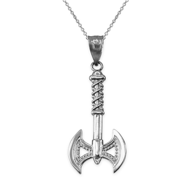 White Gold Viking Tomahawk Axe Pendant Necklace