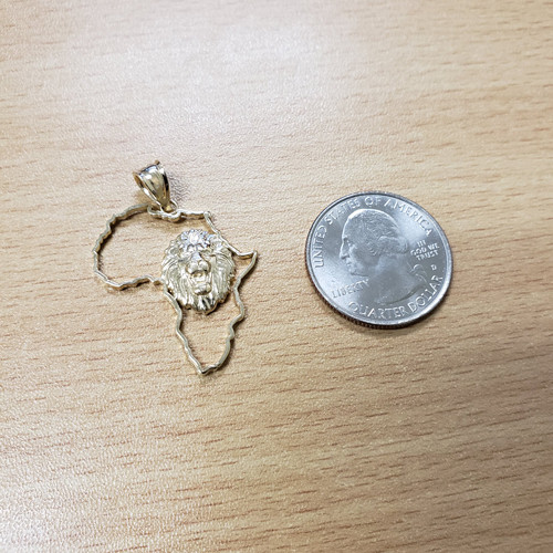 Yellow Gold Africa Map Lion Pendant Necklace