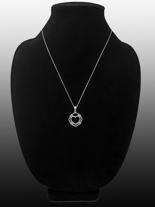 White Gold Firefighter Heart Pendant Necklace