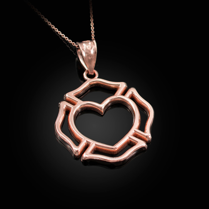 Rose Gold Firefighter Heart Pendant Necklace