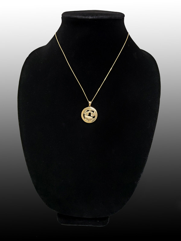 Yellow Gold Zodiac Medallion Satin DC Pendant Necklace