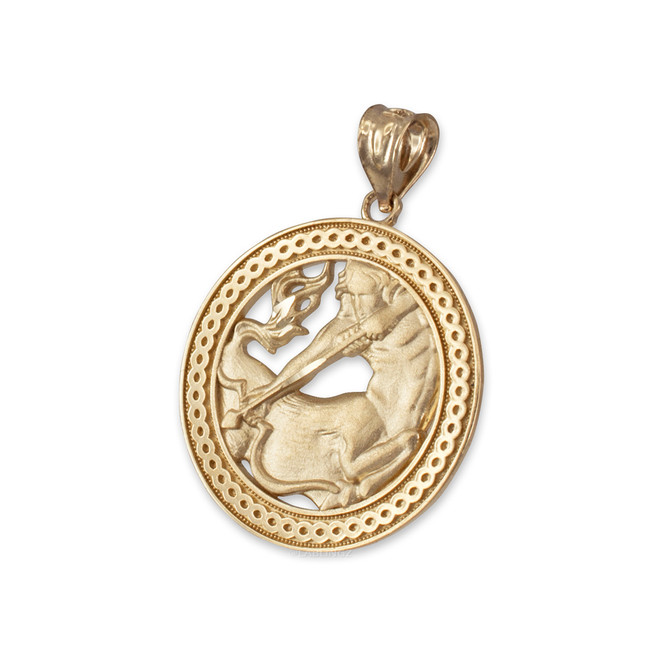 Yellow Gold Zodiac Medallion Satin DC Pendant Necklace