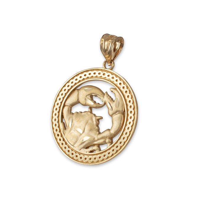 Yellow Gold Zodiac Medallion Satin DC Pendant Necklace