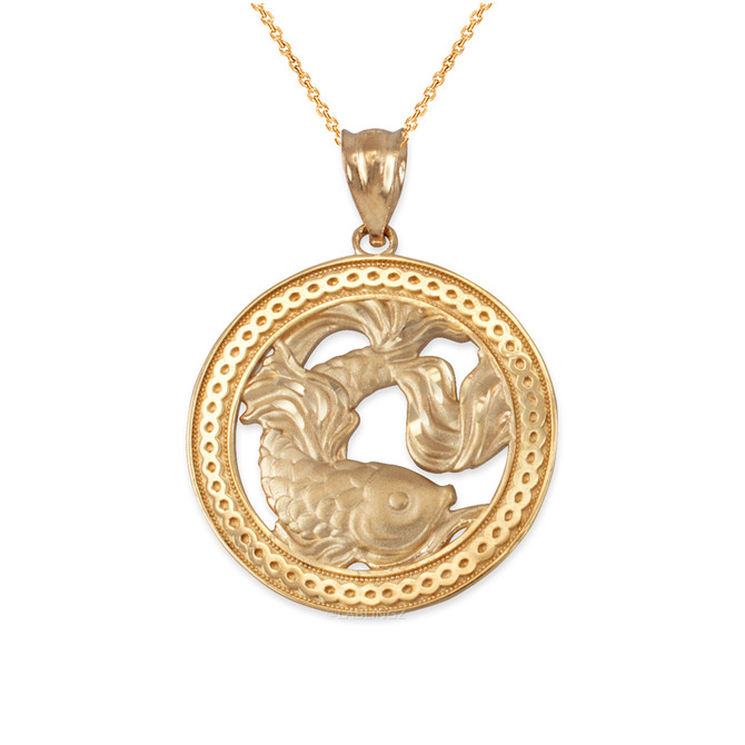 Yellow Gold Zodiac Medallion Satin DC Pendant Necklace