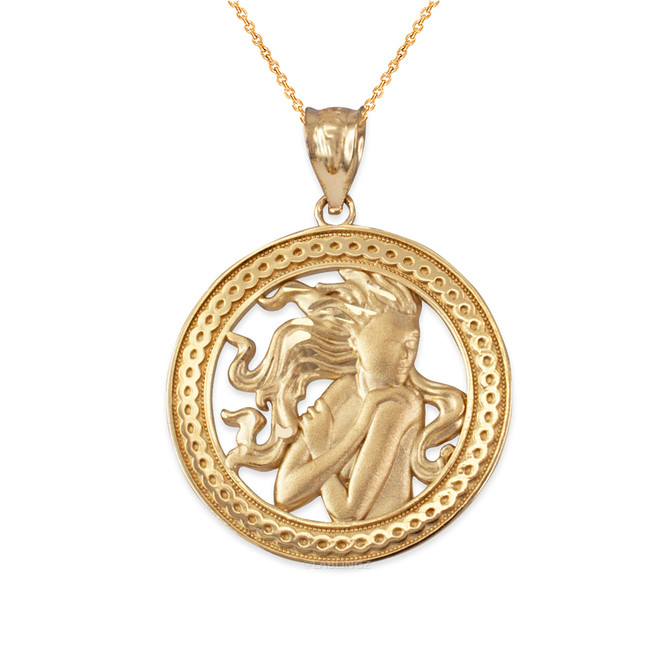 Yellow Gold Zodiac Medallion Satin DC Pendant Necklace