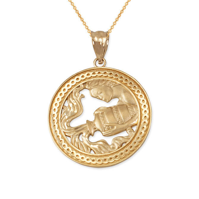 Yellow Gold Zodiac Medallion Satin DC Pendant Necklace