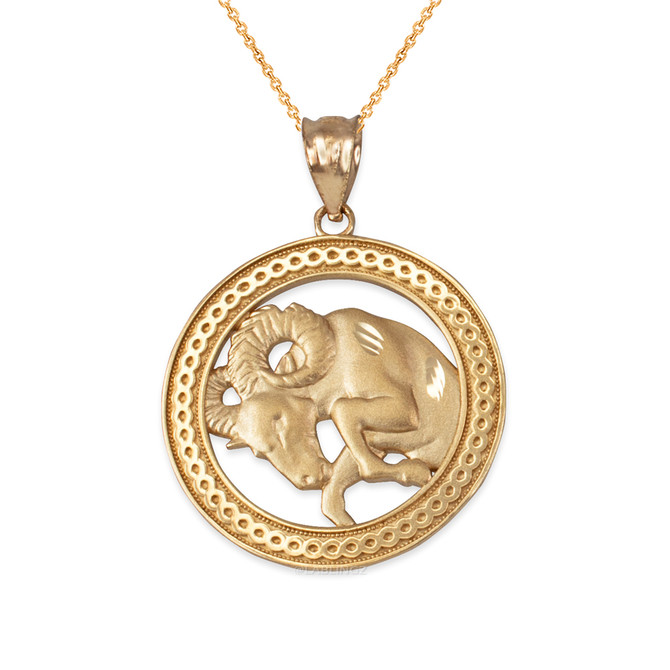 Yellow Gold Zodiac Medallion Satin DC Pendant Necklace