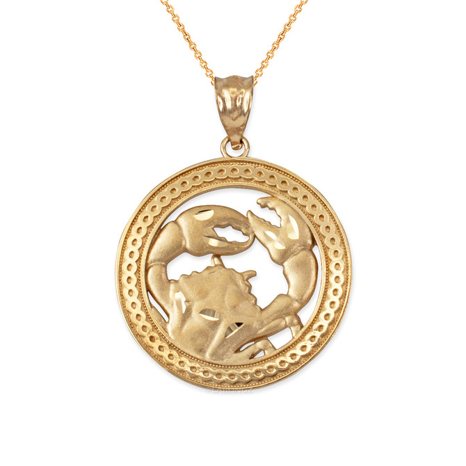 Yellow Gold Zodiac Medallion Satin DC Pendant Necklace