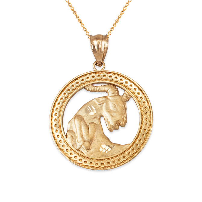Yellow Gold Zodiac Medallion Satin DC Pendant Necklace