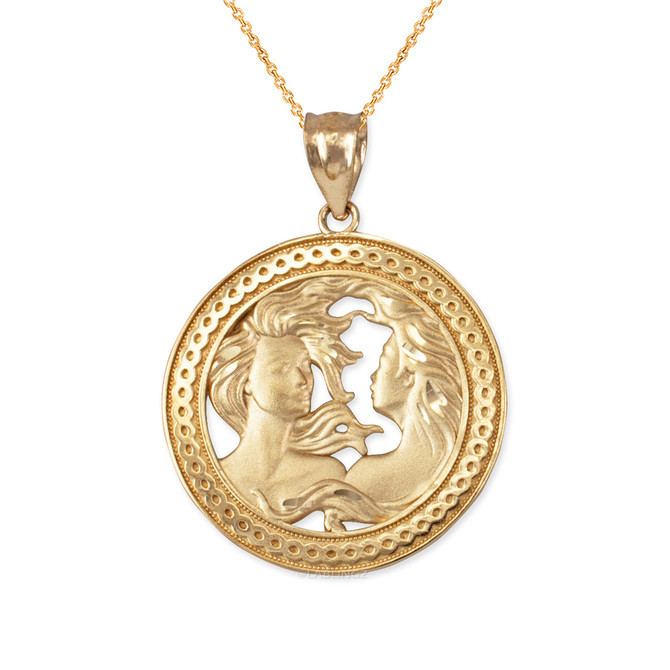 Yellow Gold Zodiac Medallion Satin DC Pendant Necklace
