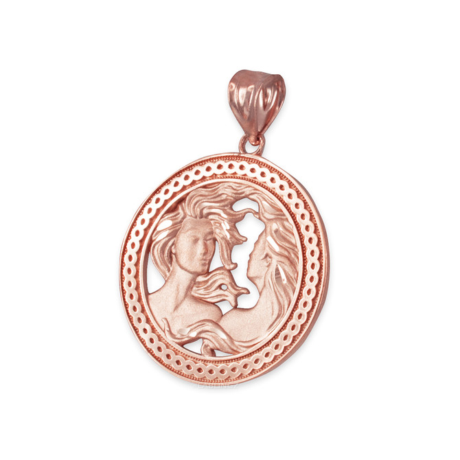 Rose Gold Zodiac Medallion Satin DC Pendant Necklace
