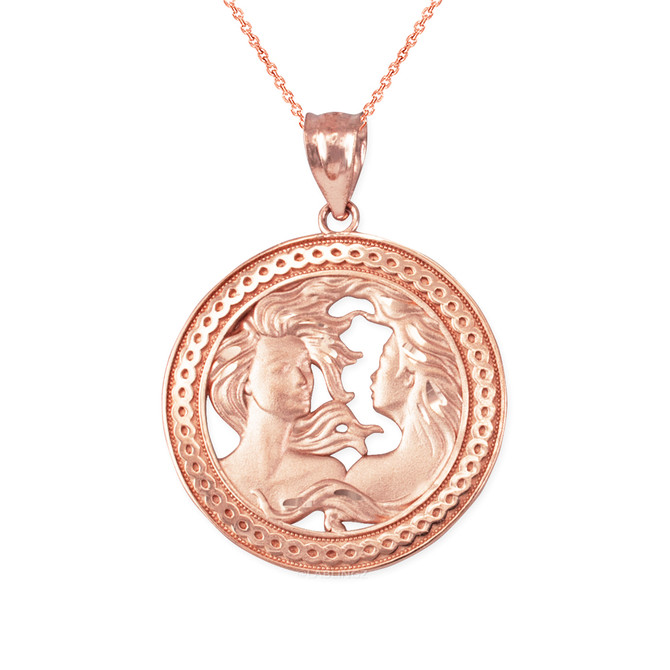 Rose Gold Zodiac Medallion Satin DC Pendant Necklace