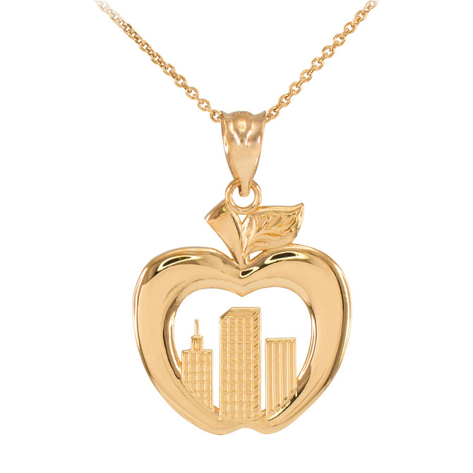 Yellow Gold New York City (NYC) Big Apple Pendant Necklace