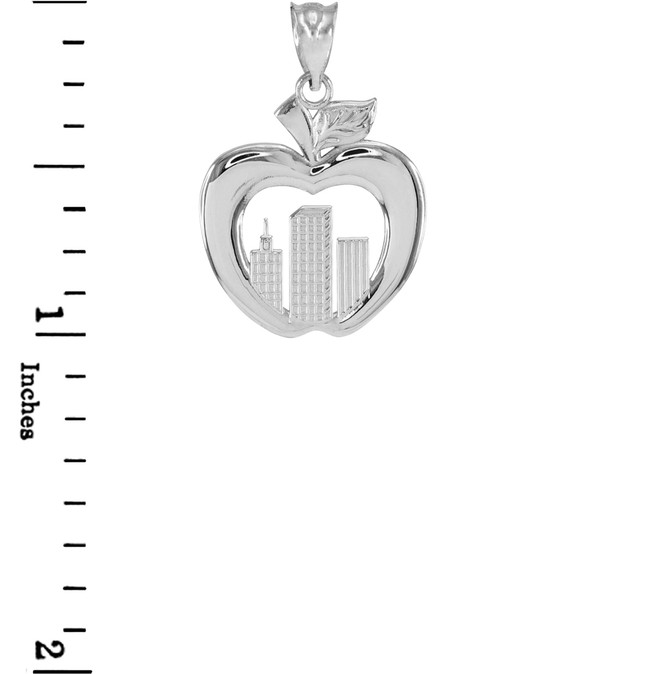 White Gold New York City (NYC) Big Apple Pendant Necklace