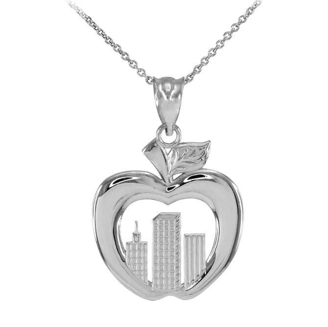 White Gold New York City (NYC) Big Apple Pendant Necklace