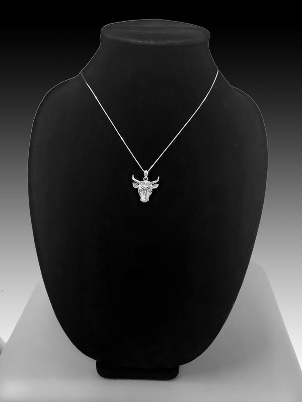 White Gold Bull Head DC Pendant Necklace