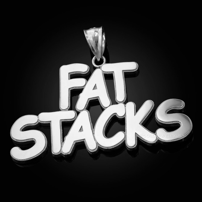 Polished White Gold FAT STACKS Hip-Hop Pendant