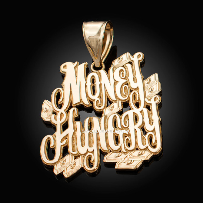 Yellow Gold MONEY HUNGRY Hip-Hop Pendant