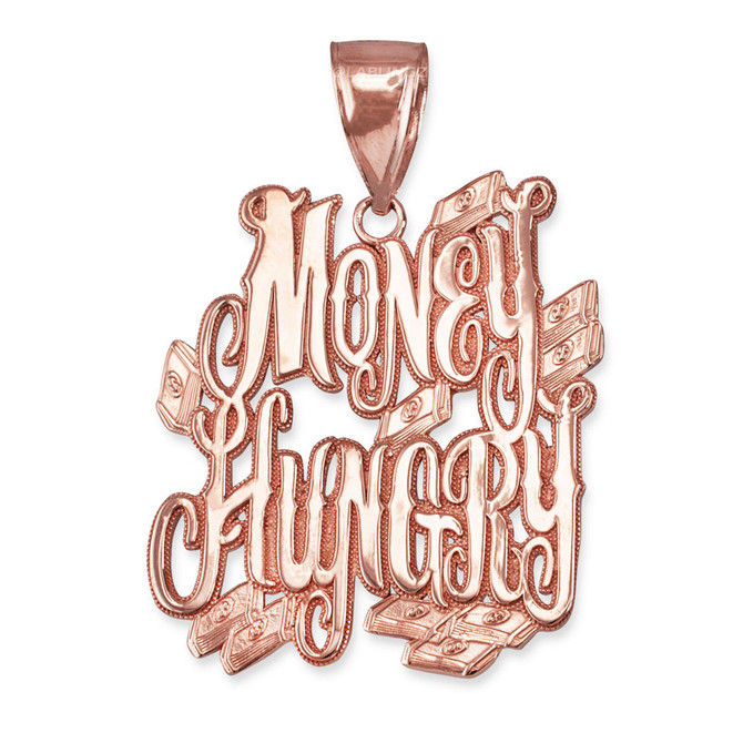 Rose Gold MONEY HUNGRY Hip-Hop Pendant