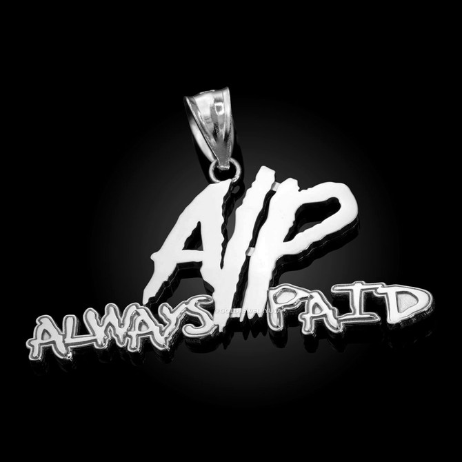 Polished White Gold ALWAYS PAID Hip-Hop Pendant