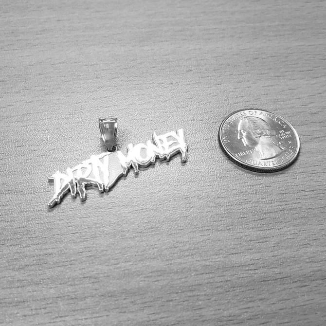 Polished White Gold DIRTY MONEY Hip-Hop Pendant