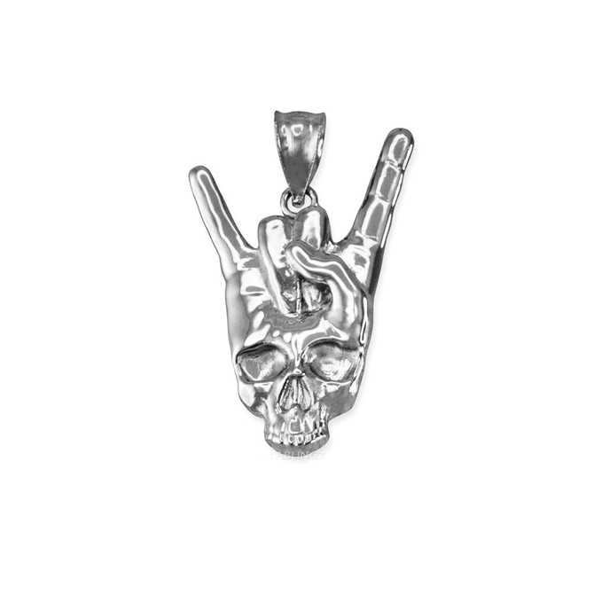 Rock On White Gold Skull Pendant Necklace