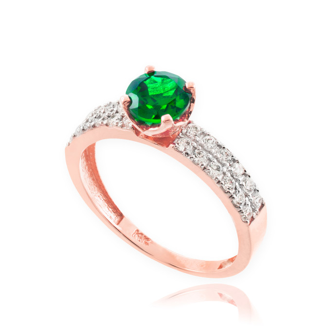 Rose Gold Diamond Pave Emerald Engagement Ring