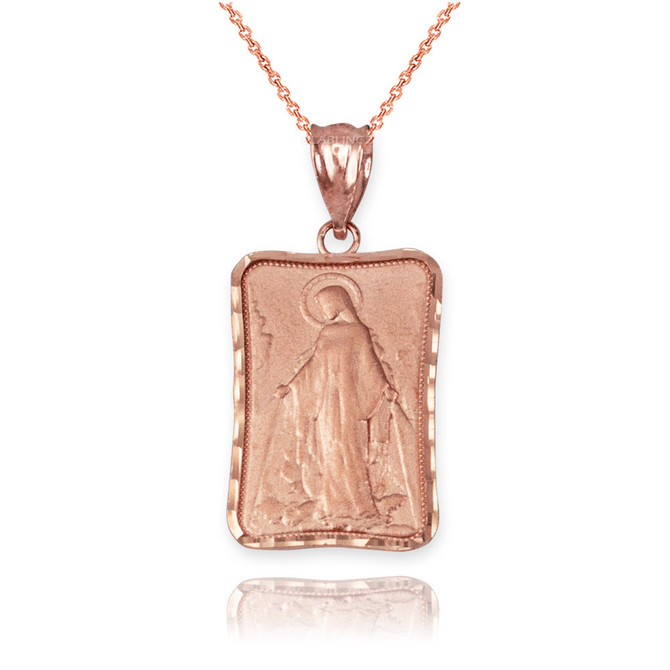 Rose Gold Virgin Mary Miraculous Satin DC Pendant Necklace