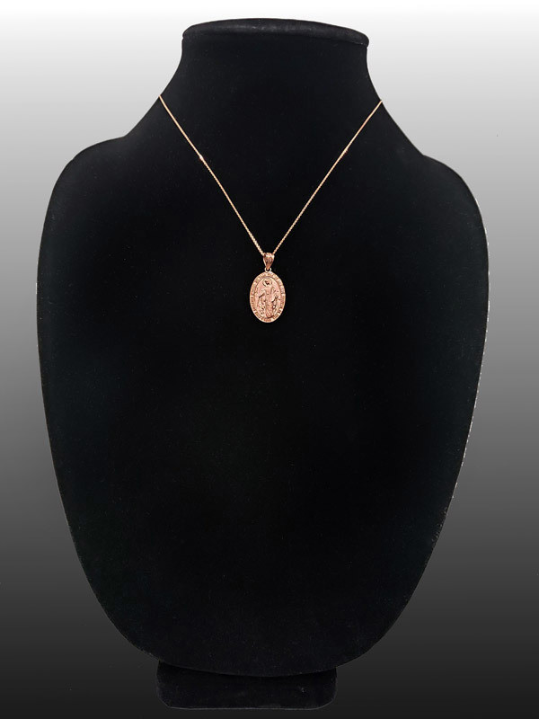 Rose Gold Virgin Mary Conceived Without Sin Oval Satin Pendant Necklace