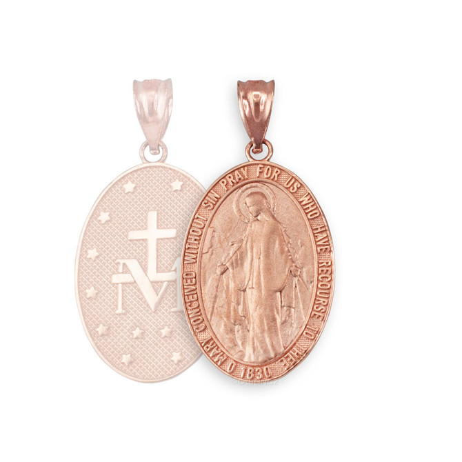 Rose Gold Virgin Mary Conceived Without Sin Oval Satin Pendant Necklace