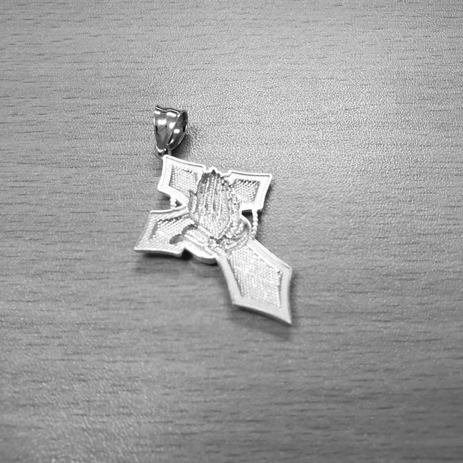 Rose Gold Praying Hands Catholic Cross Pendant
