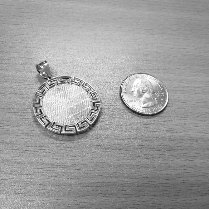 White Gold Aztec Bezel Mayan Sun Calendar Pendant