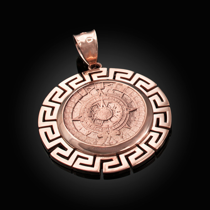 Rose Gold Aztec Bezel Mayan Sun Calendar Pendant