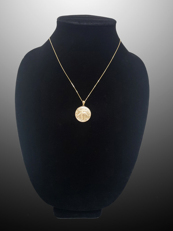 Yellow Gold St. Jude Reversible Pray Medal Pendant Necklace