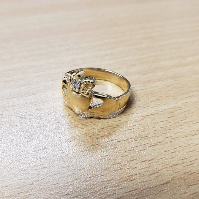 Yellow Gold Mens Claddagh CZ Birthstone Ring