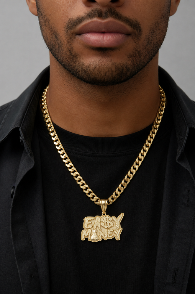 Gold EASY MONEY Cash Bag Hip-Hop DC Pendant