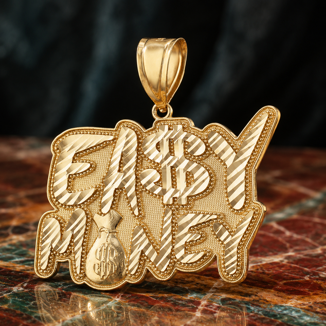 Gold EASY MONEY Cash Bag Hip-Hop DC Pendant