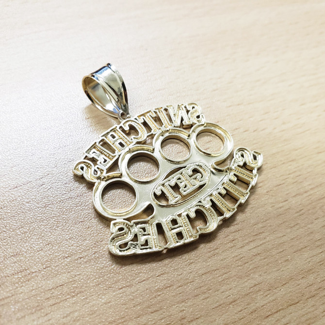 'SNITCHES GET STITCHES' Gold Knuckles Duster Hip-Hop Pendant