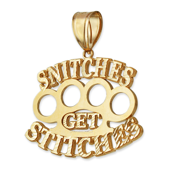 'SNITCHES GET STITCHES' Gold Knuckles Duster Hip-Hop Pendant