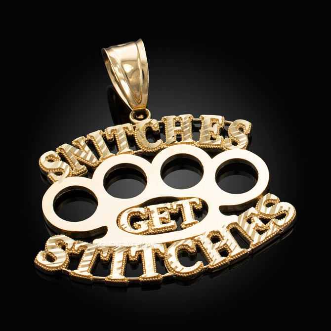 'SNITCHES GET STITCHES' Gold Knuckles Duster Hip-Hop Pendant