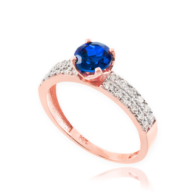 Rose Gold Diamond Pave Blue Sapphire Engagement Ring