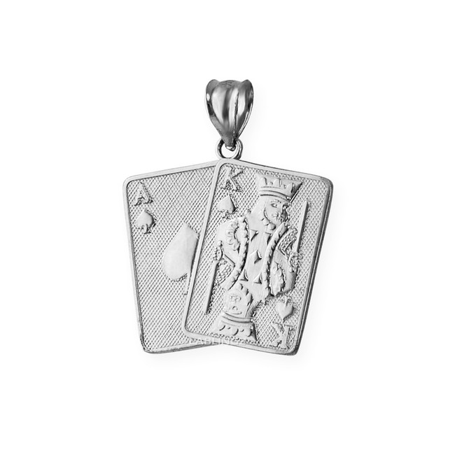 Gold Ace and King of Spades Blackjack 21 Hand Cards Charm Necklace